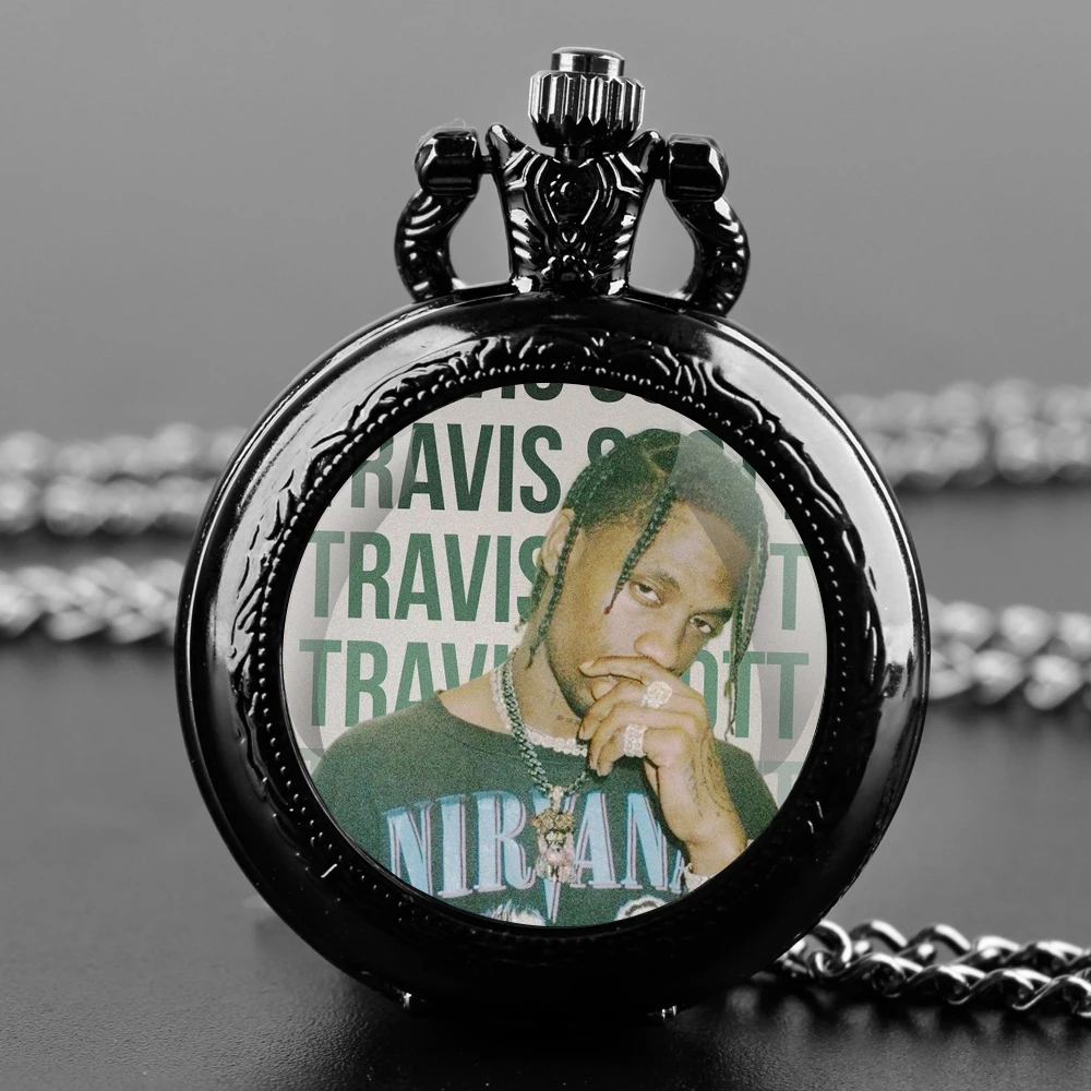 Cool Rapper Travis Scott Glass Dome Design numeri arabi orologio da tasca al quarzo collana pendente orologio catena uomo donna regali