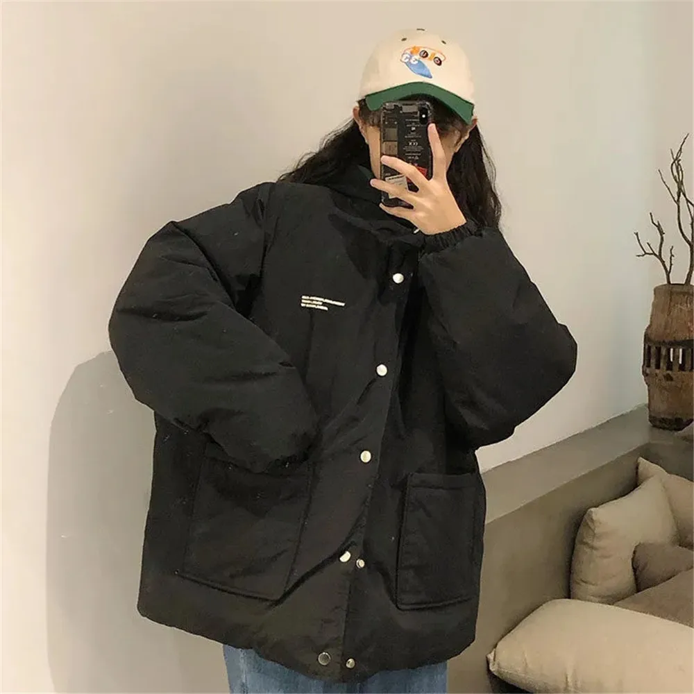 Winter Clothing Two-sided Cotton-padded Jacket Clothing Oversize Hong Kong Style Korean Simple Bread Clothes Keep Warm Coats