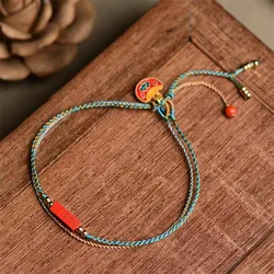 Hand Woven Double Layer Wear Bracelet Women's Cinnabar Ancient Style Simple Hand Rope Ethnic Bracelet Lucky Woven Red Rope