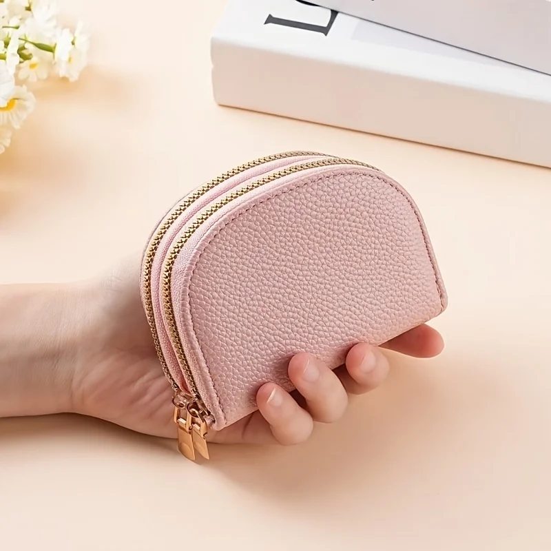 1pc new model of heat transfer double-zippered accordion card bag - a small, fresh, pure-color ID bag with a large capacity for