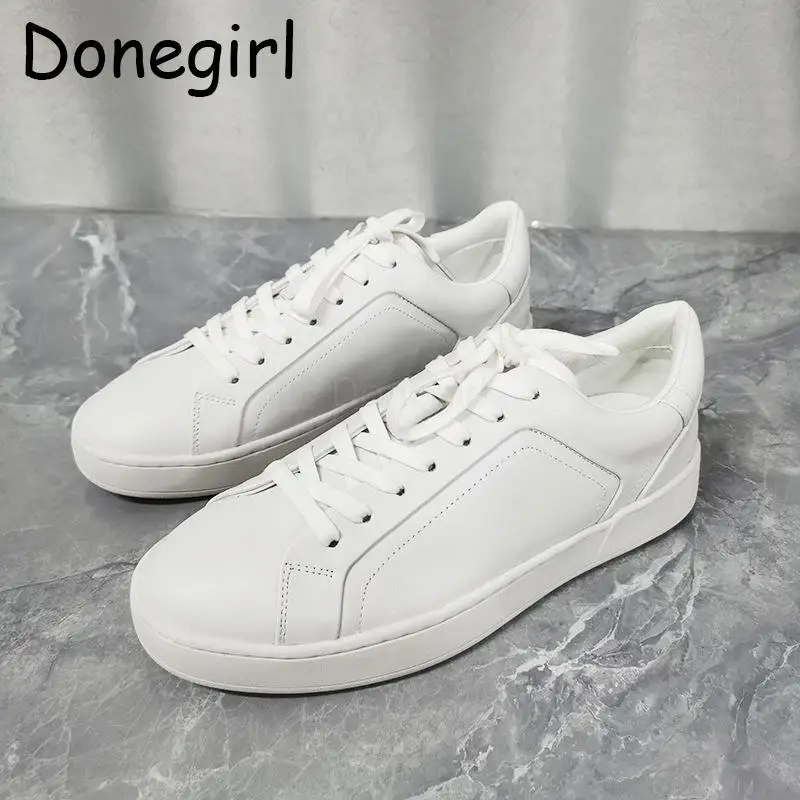 

Donegirl Women 2024 New Spring Genuine Leather Flat Casual Solid Simple Lacing Board Shoes Versatile Commute Shoes Female Chic