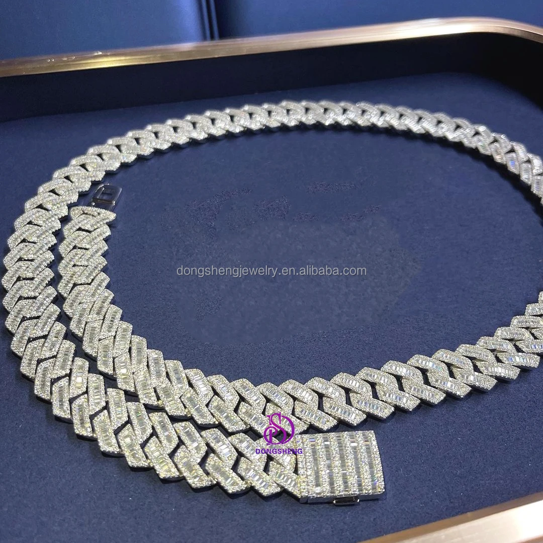 Mens and Womens Selling Necklace 925 Sterling Silver Hip Hop Jewelry 15mm 18mm Ice Out Moissanite Diamond Cuban Chain