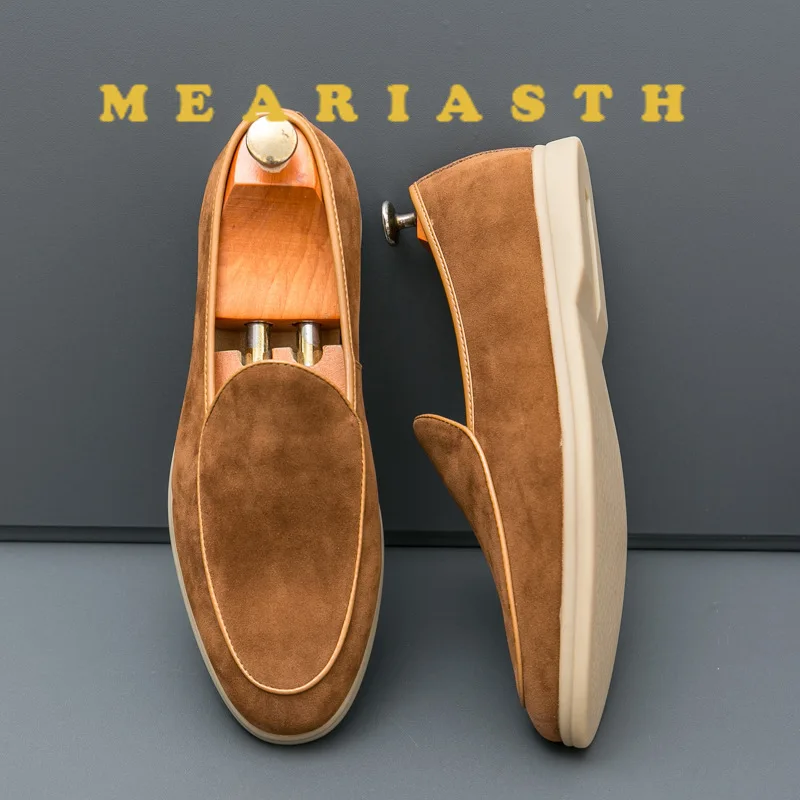 

Осенние высококачественные замшевые мужские лоферы, простая повседневная обувь на плоской подошве, роскошные брендовые уличные мокасины из нубука, вечерние свадебные туфли