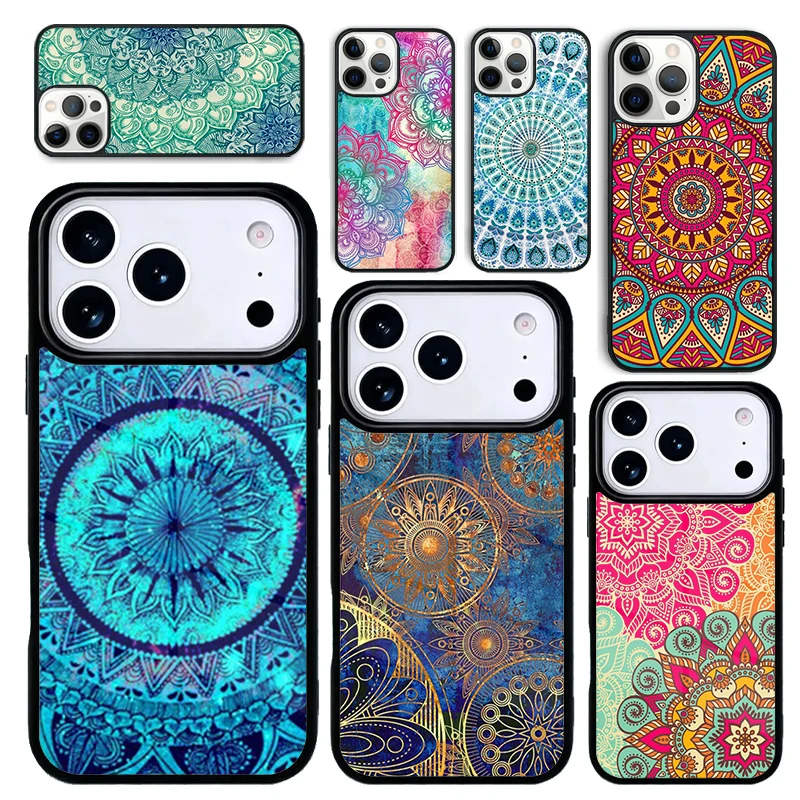 Capa para iPhone 17 Air 16 Pro Max 15 Plus 11 13 Mini 14 12 Capa Traseira de Celular com Estampa Mandala de Flor