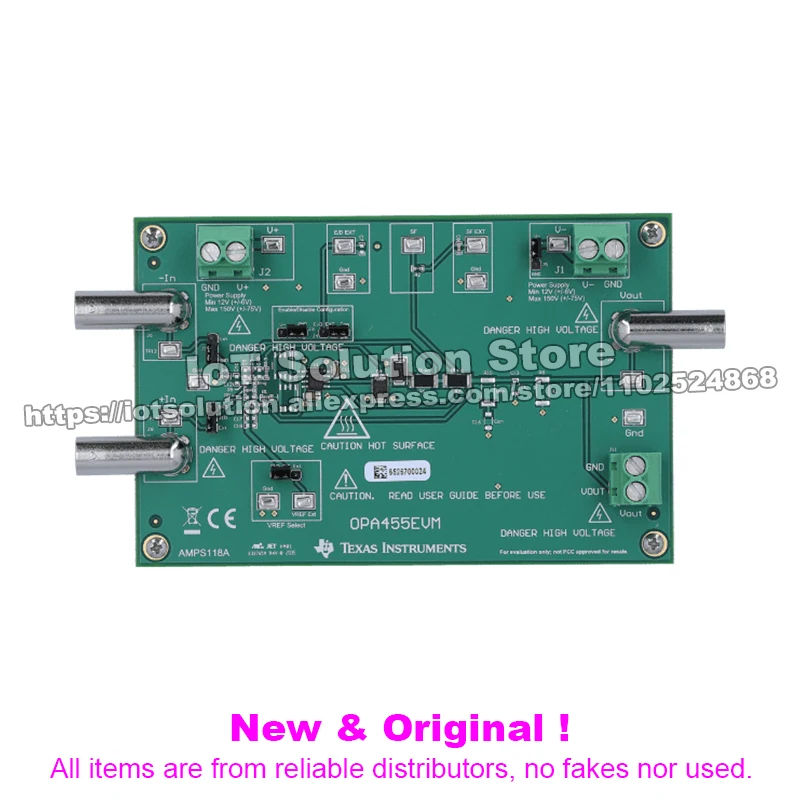 OPA455EVM 150-V, wide bandwidth 6.5-MHz, high-slew rate 32-V/µs unity-gain stable evaluation module