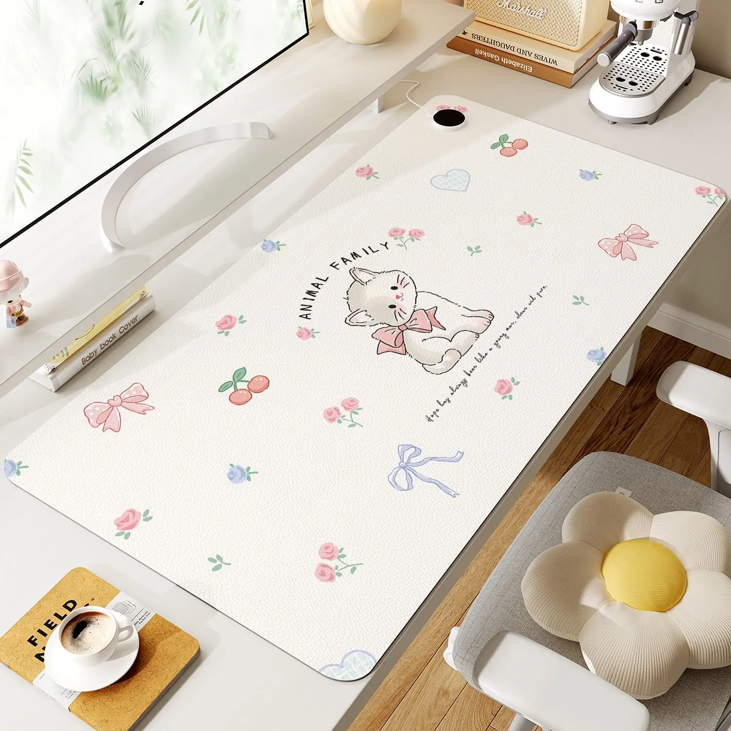 Ins Pink Cat Polka Dot PU Leather Mouse Pad No Wash Waterproof New Leather Desk Pad Girls' Heart Dormitory Decoration Office Pad