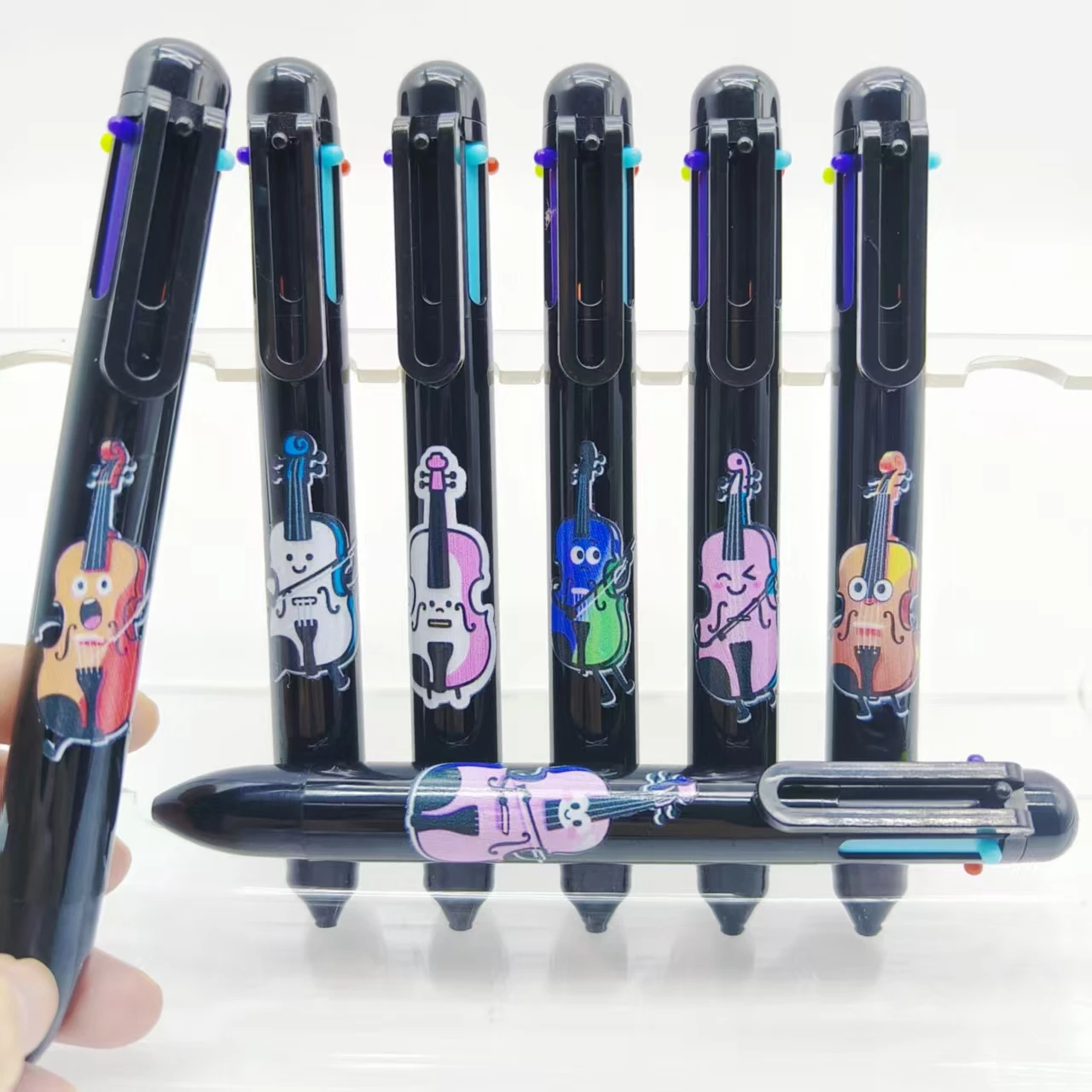 

9 шт./15 шт., разноцветная ручка с рисунком скрипки, черная серия, шариковая ручка 6-в-1, подарочная ручка для письма
