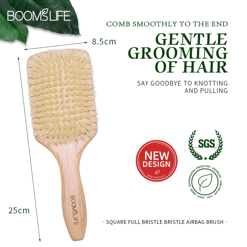 

BOOMSLIFE квадратная мягкая щетина кабана, щетка для волос, женская лопатка для массажа кожи головы, расческа из дубового дерева США для волос, женский инструмент для ухода за волосами