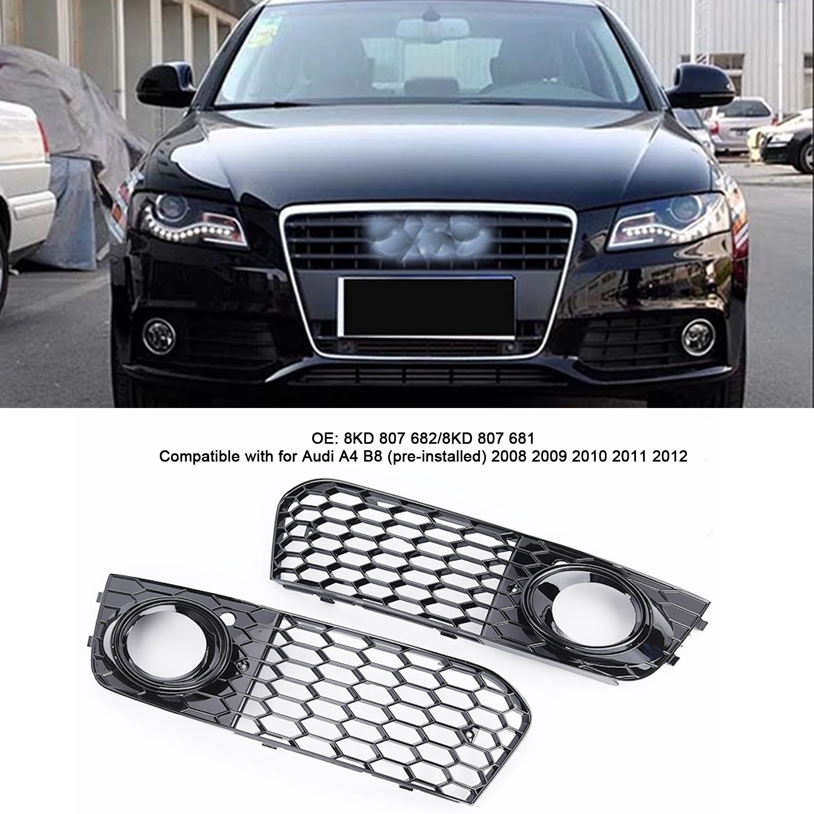 

2x Morden Style Front Bumper Grill Car Styling Honeycomb Fog Light Grill Mesh for Audi A4 B8 2008-2012 8KD807682 8KD807681​