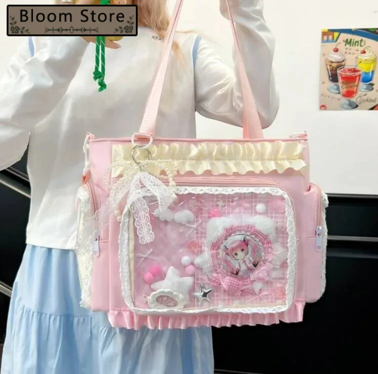 

Patchwork Lace Transparent Women Tote Handbags Sweet Y2k Aesthetic Kawaii Chic Ita Bag Casual All Match Shoulder Crossbody Bags