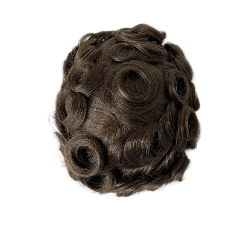 Burmese Virgin  Human Hair Systems Injected PU Toupee Brown Color 5# for Asian Men