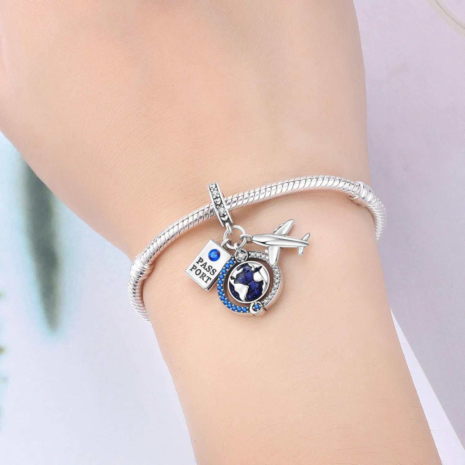 

Cycuff 925 Sterling Silver Airplane Earth Passport Pendant Beads Original Pendants Bracelet Charm Jewelry Party DIY Gifts