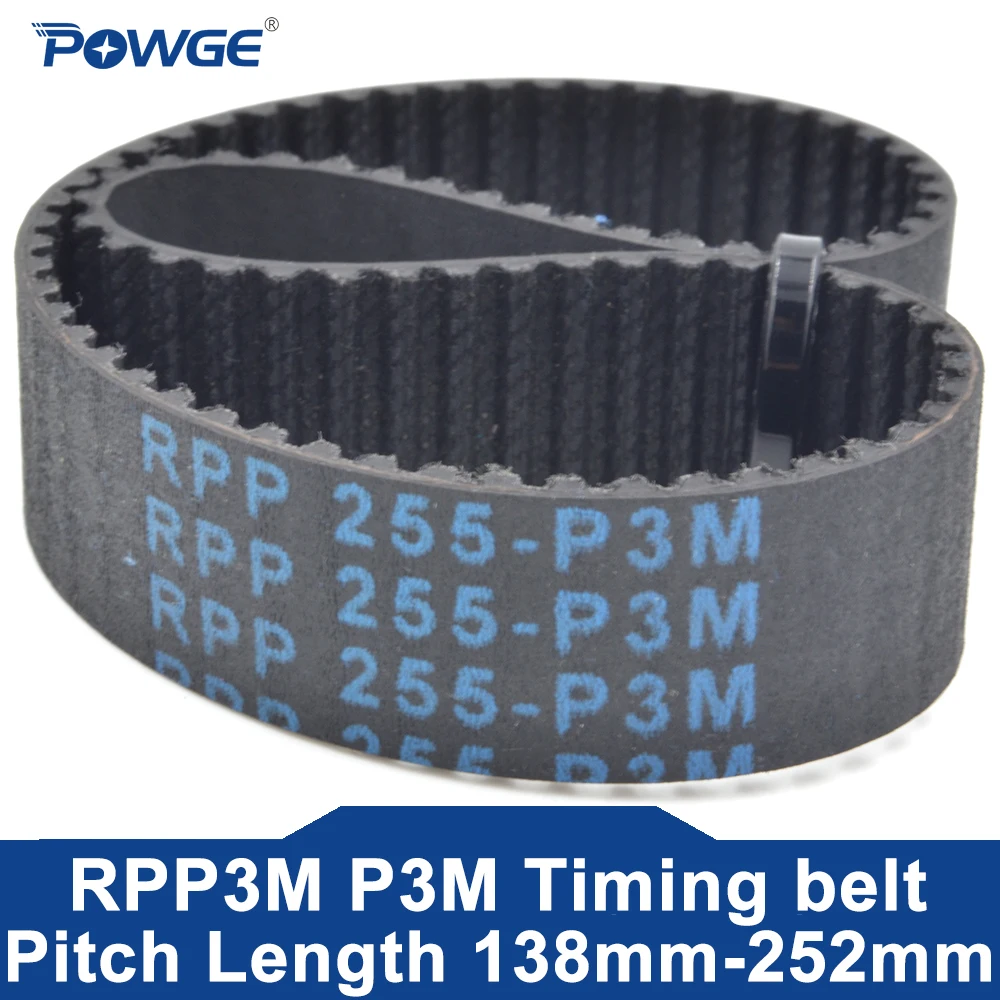 POWGE RPP3M P3M Timing belt Lp= 138 141 165 168 174 177 180 186 195 201 207 210 213 222 225 240 246 252   Width 3-40mm Rubber