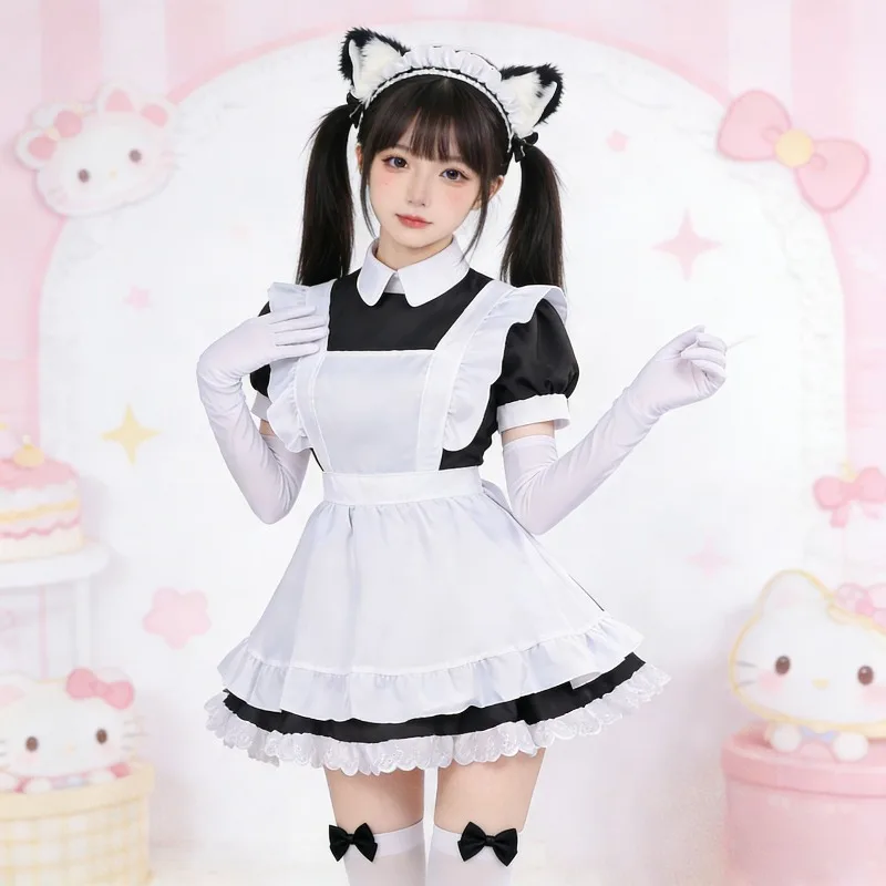 

Anime Japanese Maid Cosplay Costume Black White Dress Apron Uniform Suit Maid Cat Girl Kawaii Lolita Women Halloween Party