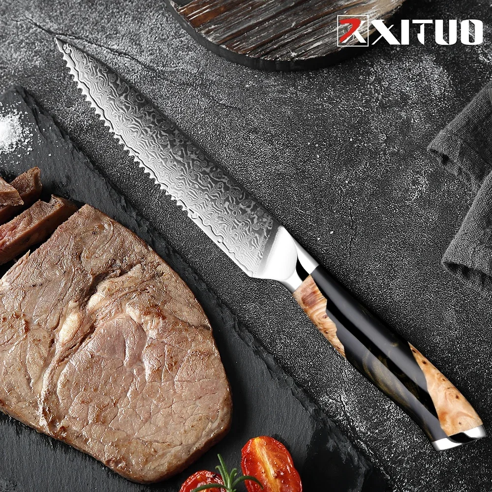 

XITUO 67-Layer Damascus Steel VG10 Core Western Steak Knife Sharp Utility Knife Elegant and Practical Cutlery Ergonomic Handle