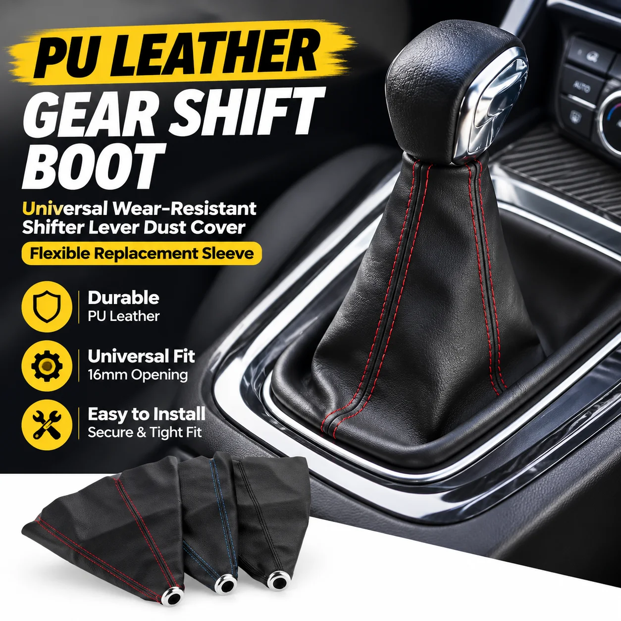 Universal PU Leather Car Gear Shift Lever Cover Dust Protector Shifter Sleeve Auto Transmission Accessory