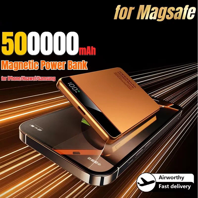 

500000 мАч Магнитный внешний аккумулятор большой емкости со сверхбыстрой зарядкой для Magsafe для iPhone Huawei, новинка