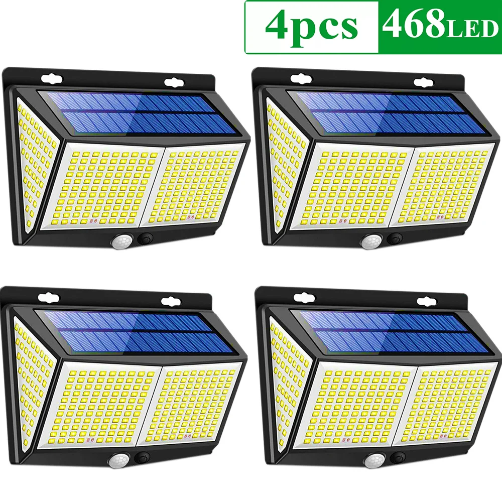 

4pcs 468 LED Solar Led Lamp Outdoor Solar Light with Motion Sensor Wall Lights Waterproof Sunlight Powered for Garden Decoration