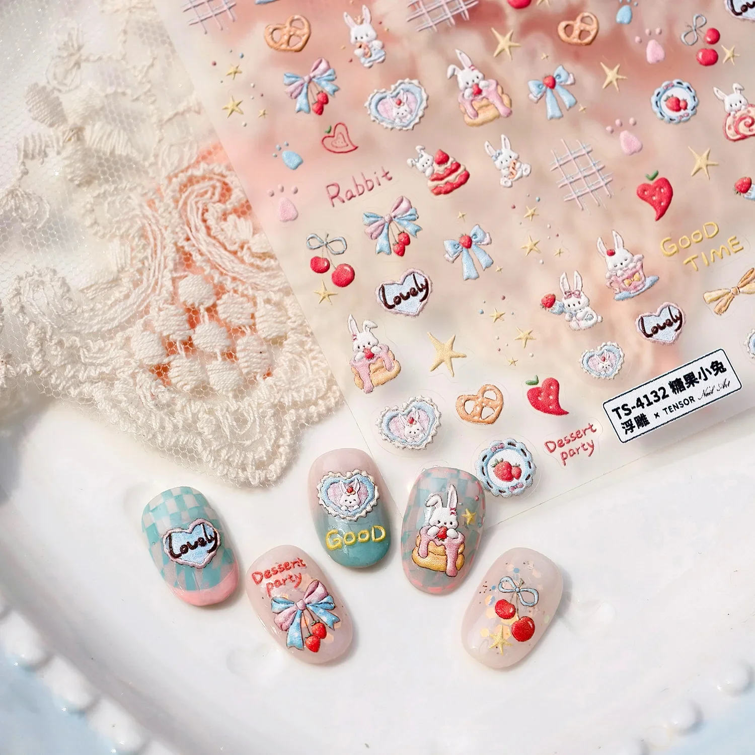 الكرتون الكتابة على الجدران جميل أرنب الكلب Bowknot الحب 5D النقوش ذاتية اللصق مسمار الفن ملصقات لطيف الأرنب جرو ثلاثية الأبعاد مانيكير الشارات