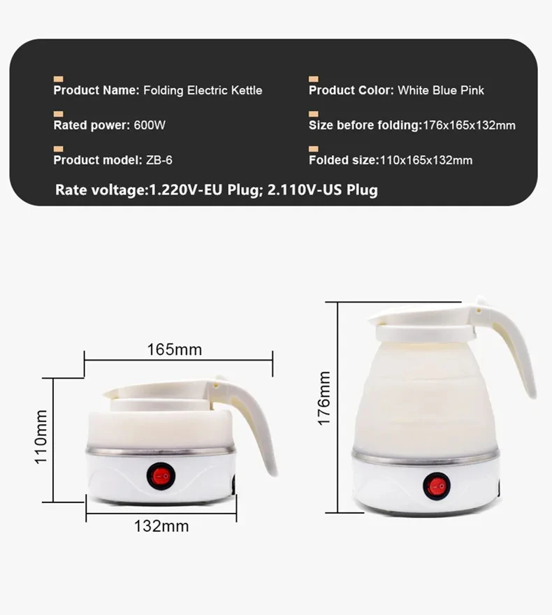 220V 0.6L Mini Folding Kettle Portable Water Heater 600W Silicone Compression Electric Kettle Home Kettle Easy To Travel image 6