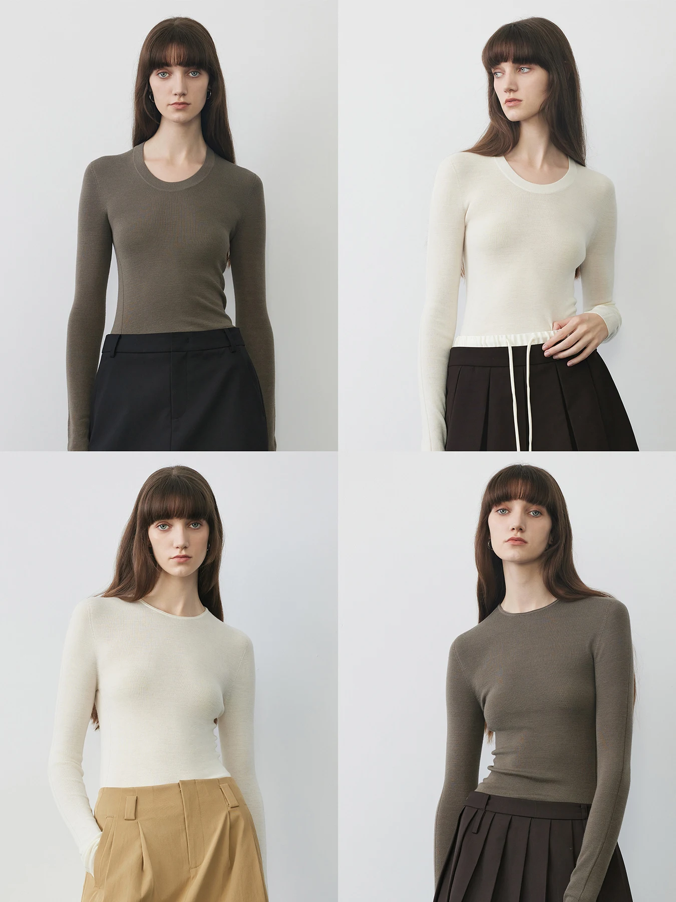 

Ultra-Fine Sl One-Piece Knitted Woolen Base irt River Biella 20s Waable Full Wool Commute Sle Women's ...