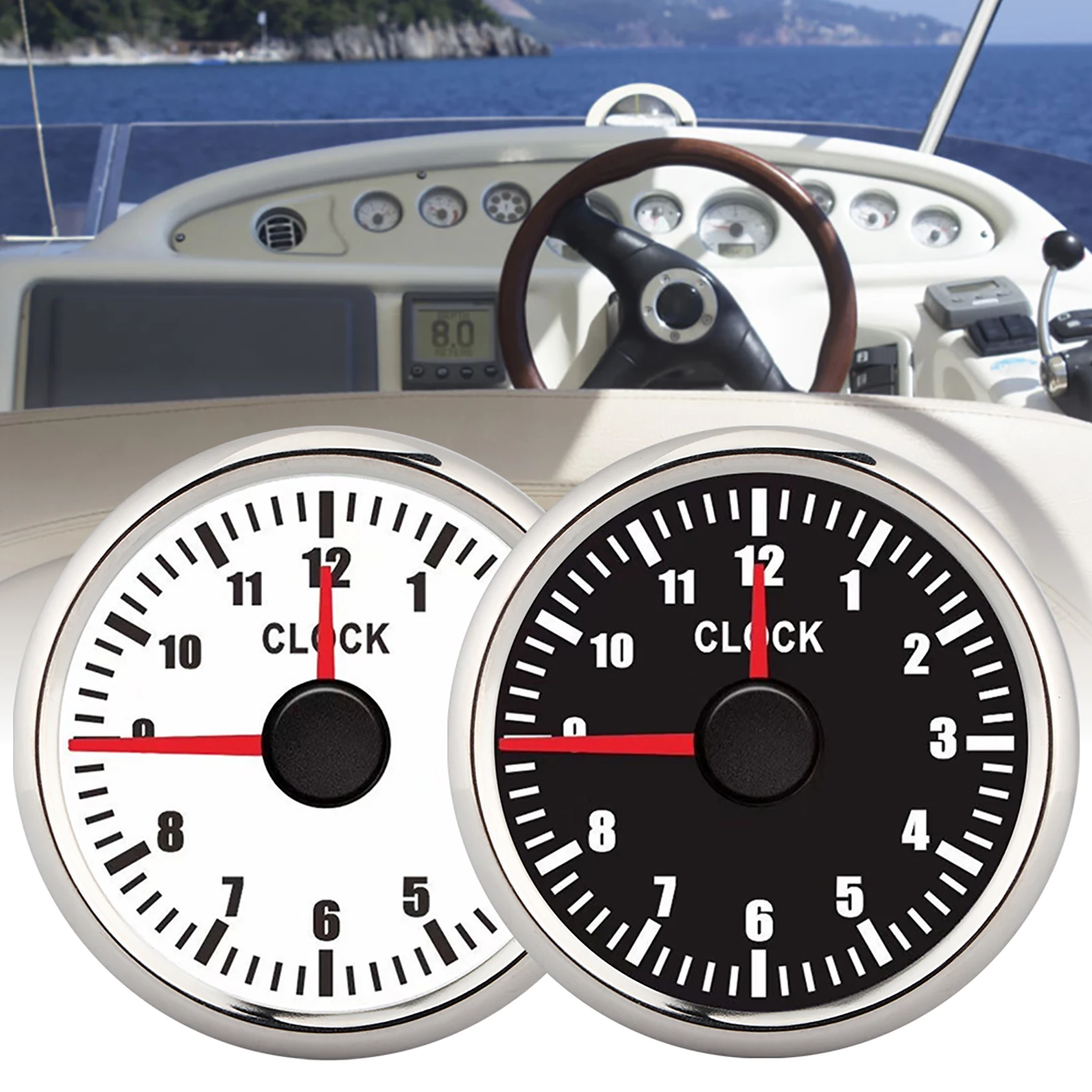 

Часовой прибор 52 мм (2 дюйма) с индикатором 0-12 часов, дисплей с красной подсветкой, 12В/24В, для автомобилей, лодок, яхт