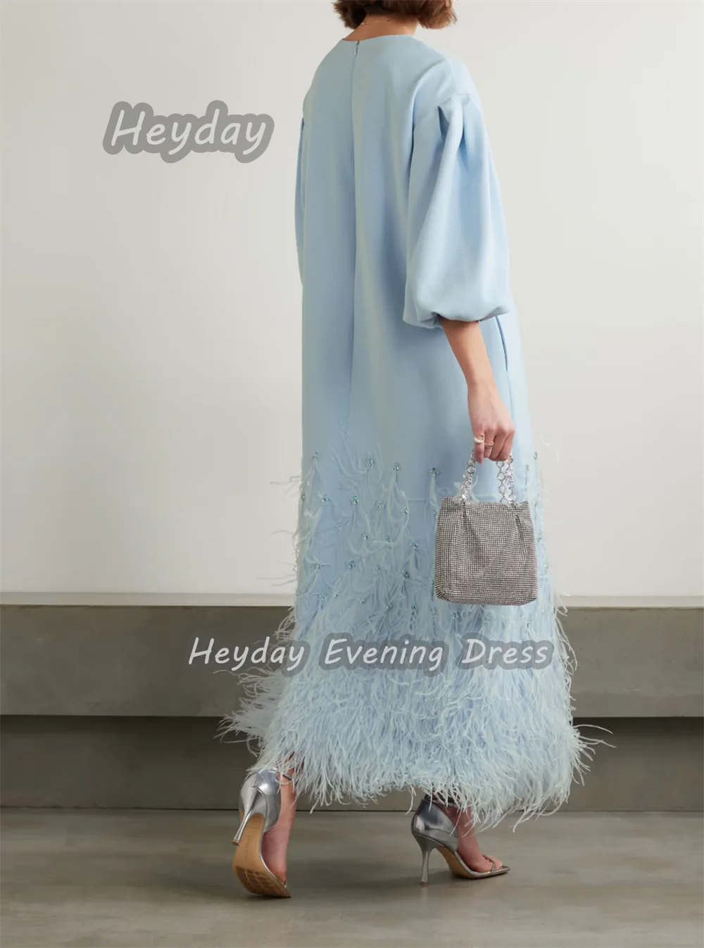 Heyday السعودية O-Neck Beaded Prom Gown Sexy A-Line Sexy Crepe Half Sleeves Ankle Length Elegant Dress For luxurious Woman 2024