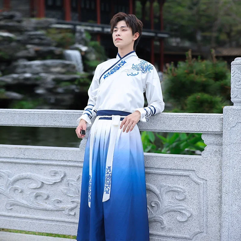 남성용 한푸 로브, 중국 전통 코스튬, 코스프레 파티 복장, 빈티지 자수 한푸 세트, 중국 전통 한푸 원피스