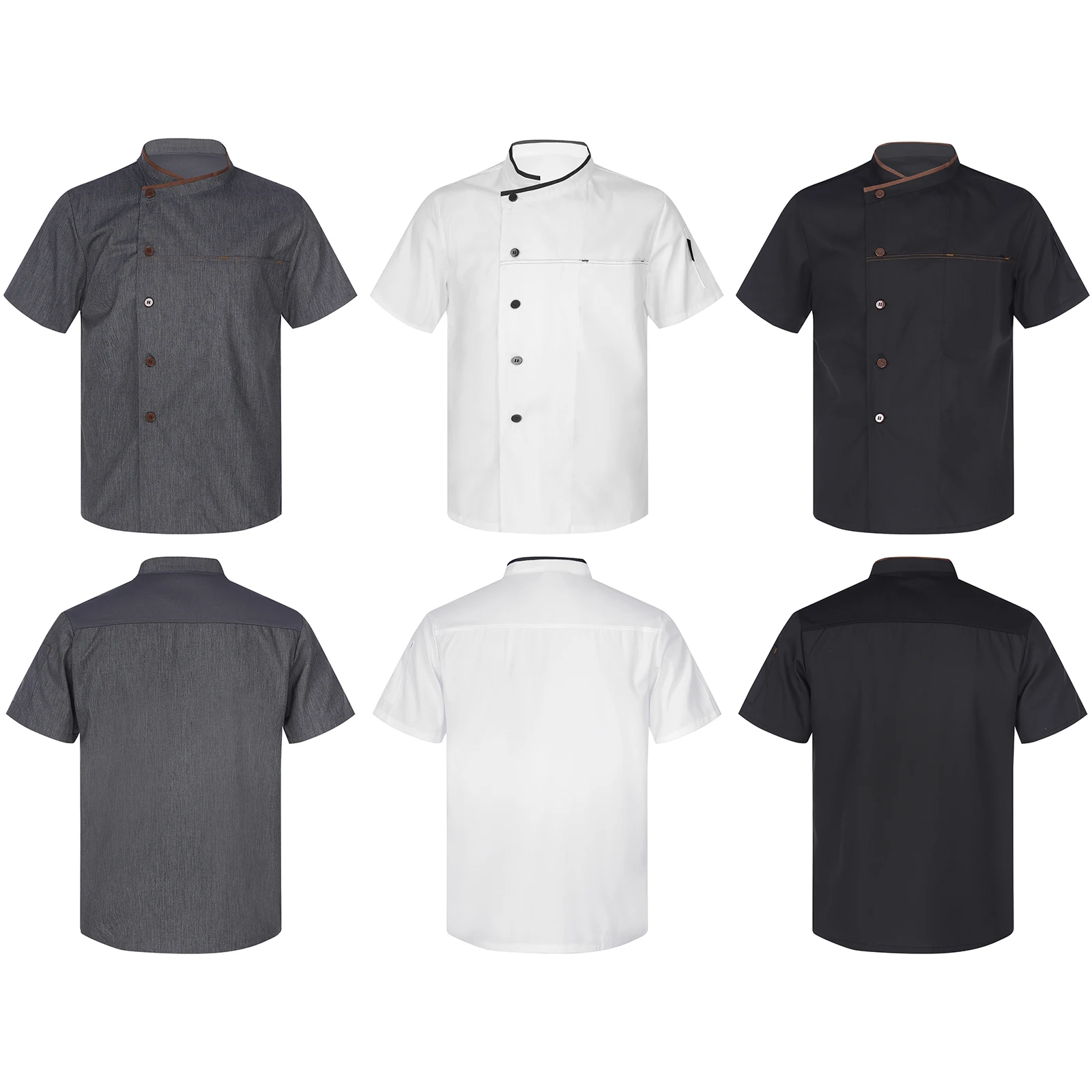 Camicia da cuoco da uomo uniforme da lavoro giacca da cuoco a maniche corte colletto incrociato top con bottoni ristorante Hotel Kitchen Cafe Cooking Tops