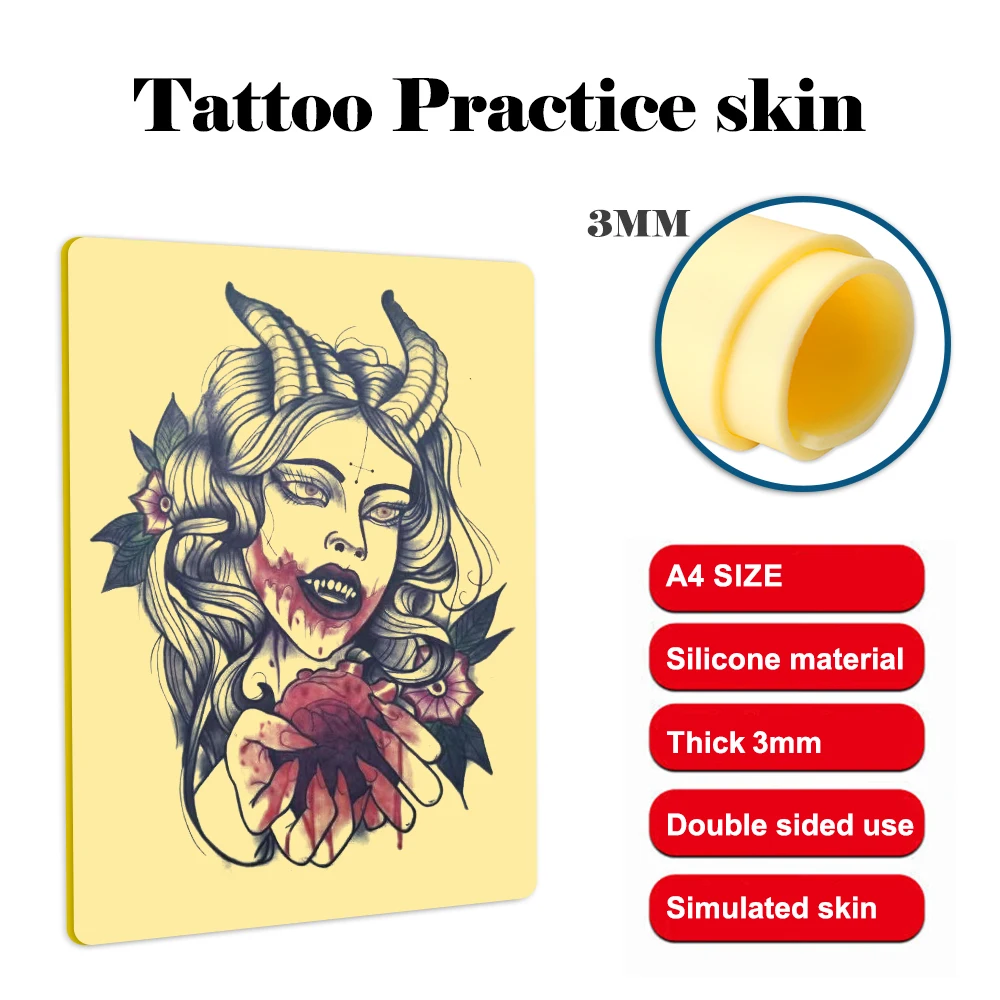 

3MM A4 Size Tattoo Practice Skin Double Sides Silicone Tattoo Beginner Eyebrow Permanent Makeup Practice Skin Tattoo Supplies