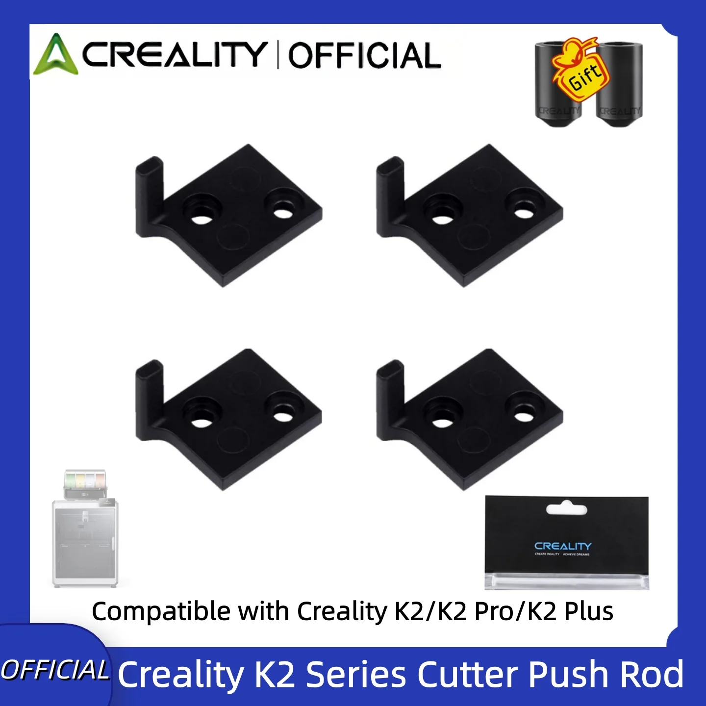 

Официальные режущие стержни Creality серии K2 (4 шт.), для K2 Plus/K2 Pro/K2, 24×17.65×18.1, аксессуары для 3D-принтеров серии K2