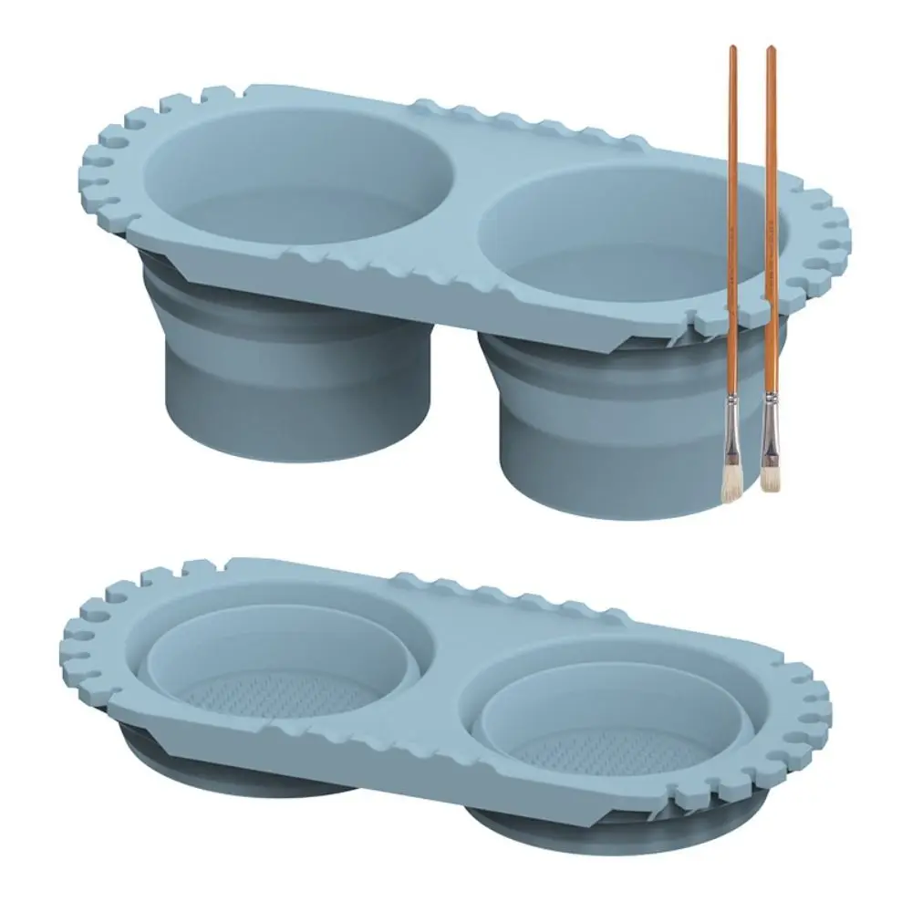 Foldable Design Art Silicone Water Bucket Multi-functional Dual Compartments Collapsible Pen Washing Cup Non-slip Palette Trays