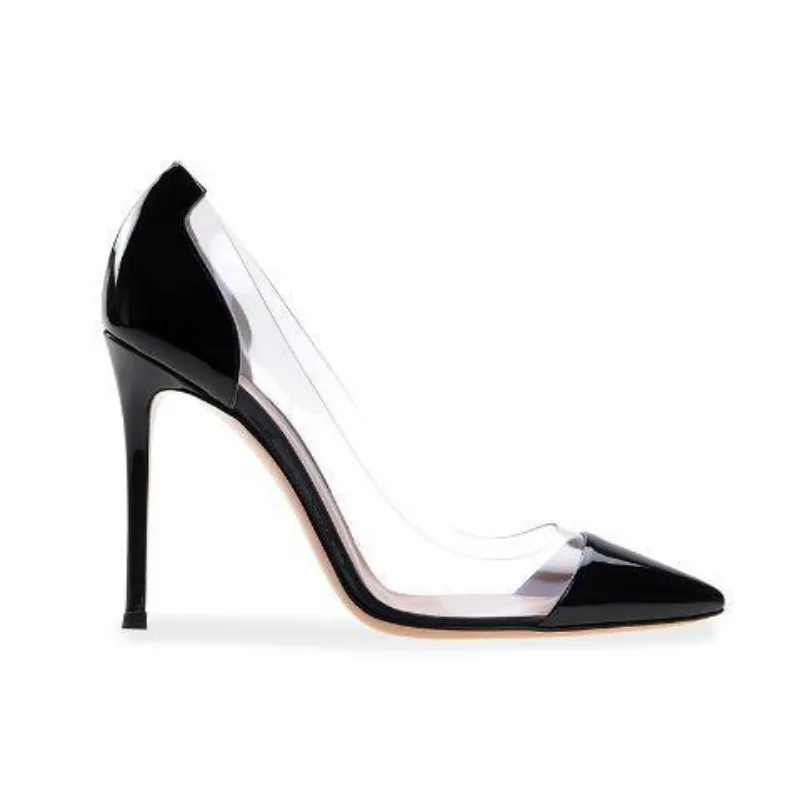 2021 Nieuwe Vrouwen Pumps Pvc Transparante Hoge Hakken Sexy Puntige Neus Luipaard Graan Feestschoenen Dame Dunne Hakken Pumps Maat 40