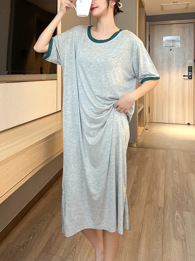 

Women's Modal ort Sve Dr Summer Thin Loose Versatile Home Clothes Spwear plus Size Outerwear Base Long Dr