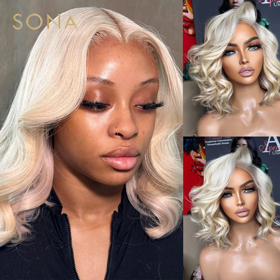 

Platinum Ash Blonde Colored Short Bob Lace Front Wig 5X5 Transparent #60 White 13x4 Lace Frontal Wigs For Women Human Hair