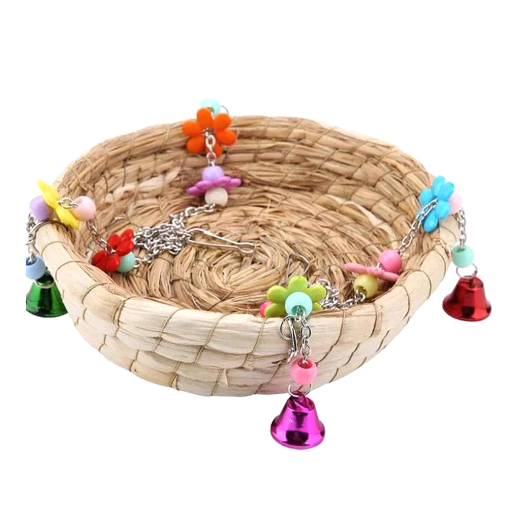 Straw woven rattan bird nest gnawing swing stand birdcage accessories hanging basket -1 piece