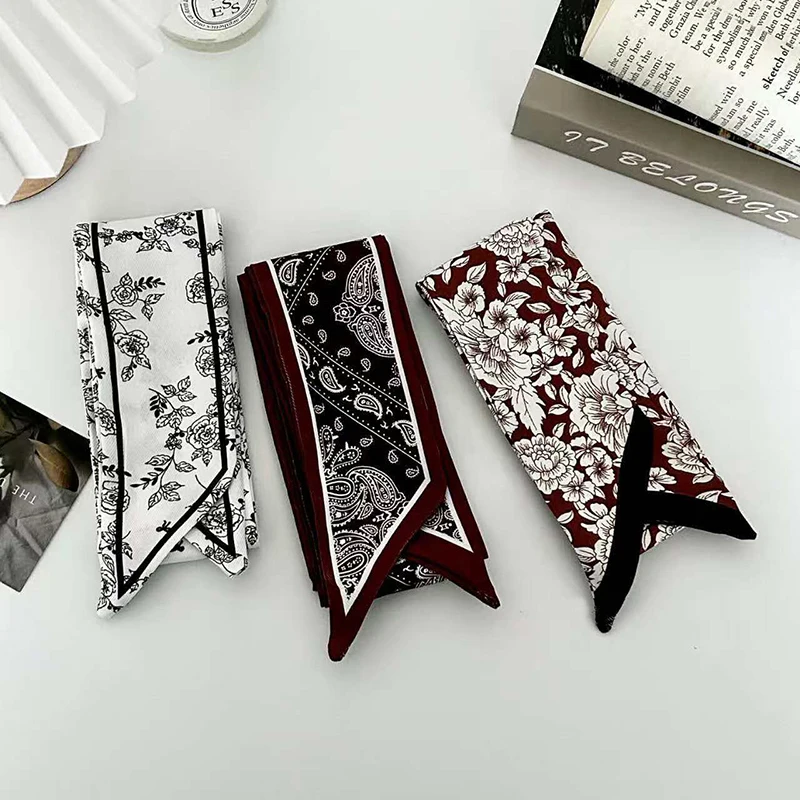Luxury Fashion Woman Skinny Silk Scarf Long Hair Strip Silk Ribbon Small Neck Scarves Flower Bag Handle Ribbon Kerchief Lady Tie - view 2