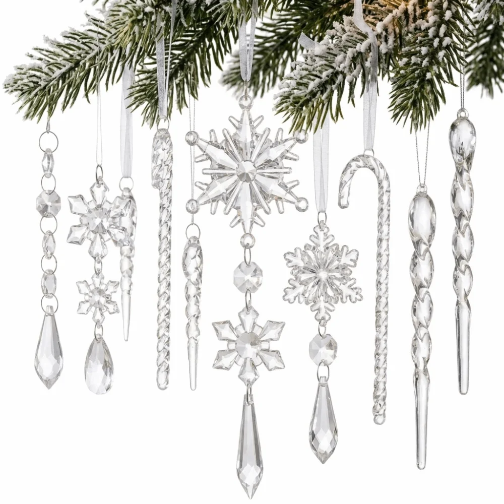 10PCS/20PCS Crystal Snowflake Hanging Ornament Artificial Imitation Ice Ice Strip Pendant Hanging Christmas Ornament