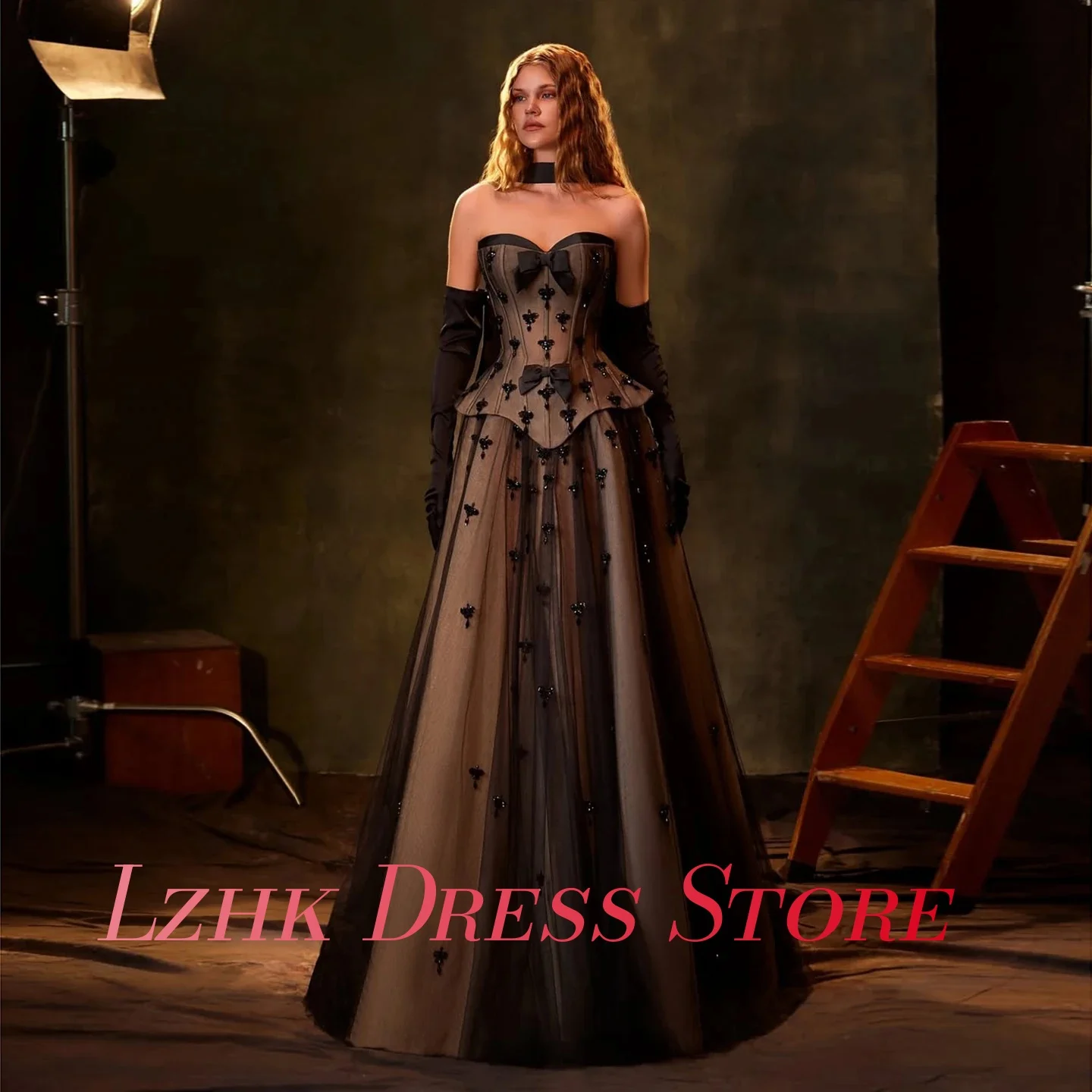 Personalizado exquisito Organza A-Line correas espaguetis cristal 3D arco cintas vestido de noche Sexy Sweetheart vestidos de ocasión a medida