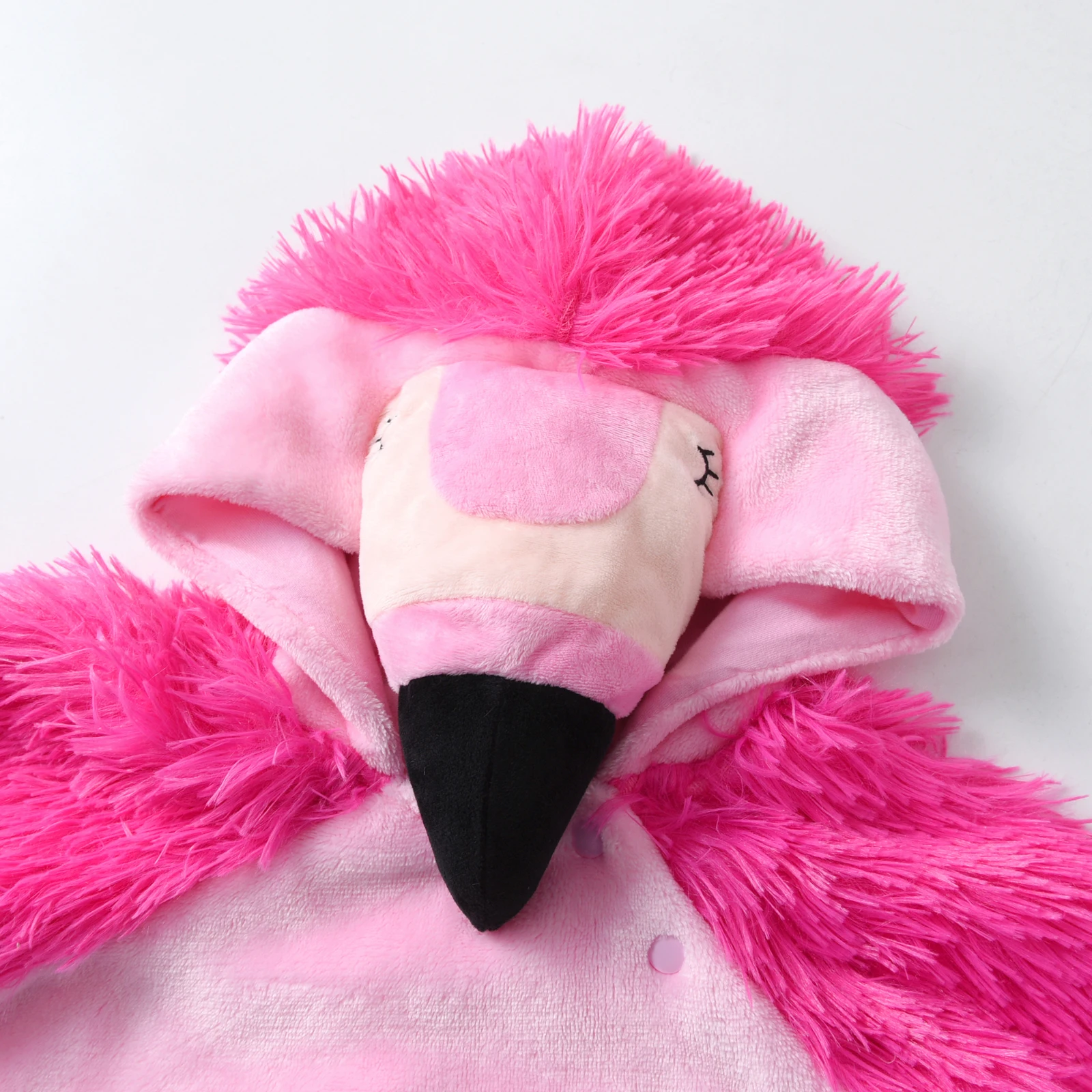 Mono de manga larga para bebé con capucha de felpa y estampado de flamenco, ajuste holgado, disfraz de Halloween para recién nacido