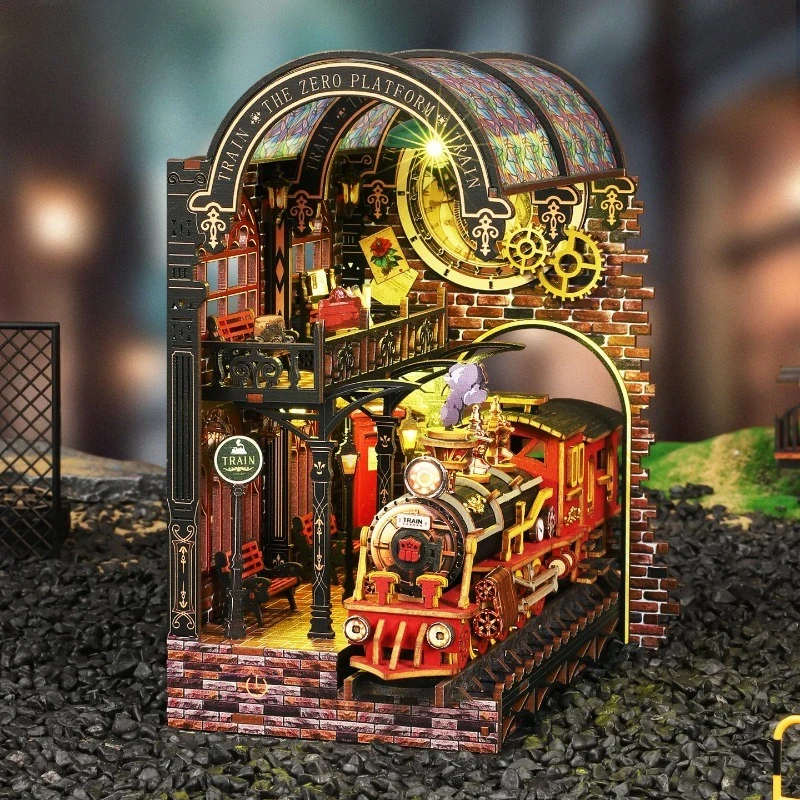 Zero Point Platform Stand Wooden Train Book Nook DIY 3D Puzzle Book Assembled Desk Accessories House Handcrafted Decoration