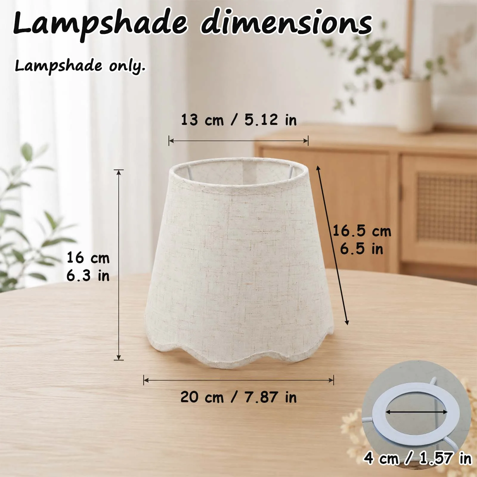 Linen Fabric Lamp Shade, Cream Scalloped Wavy Conical Cover, Wabi Decor for Bedroom