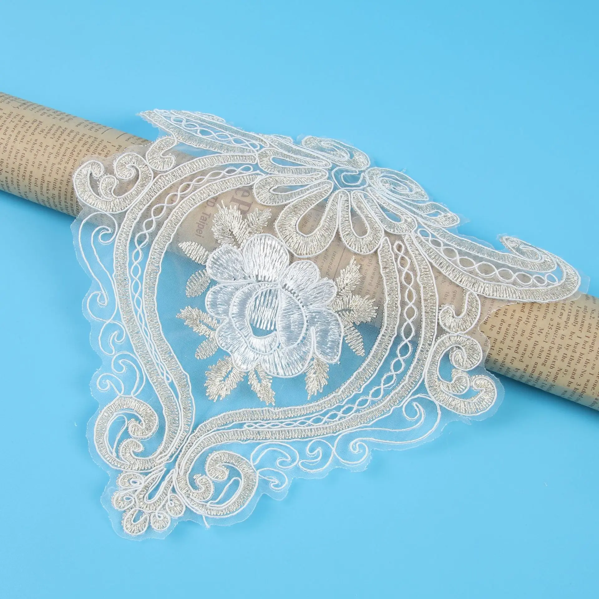 3Pcs 15X16cm Light Gold Stage Costume Accessories Embroidery Lace Hand-stitched Corsage Applique Lace Embroidery