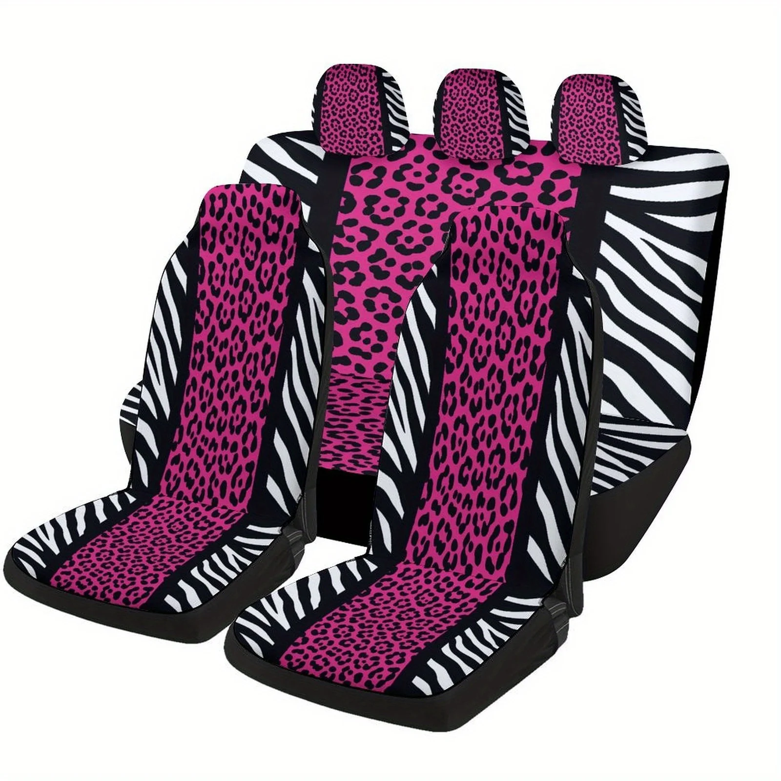 

Zebra And Leopard Print Designed Car Seat Covers Set For Most Cars, Trendy Novelty Decorative Car Seat Protector Covers Full Set