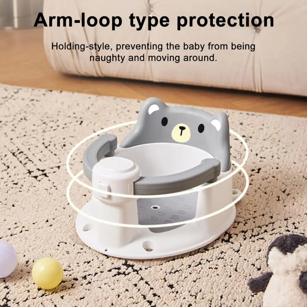 Baby Bath Seat Newborn Shower Bathtub Stand with Foldable Armrest Non-Slip Cute Cartoon Toddler Bath Chair Support