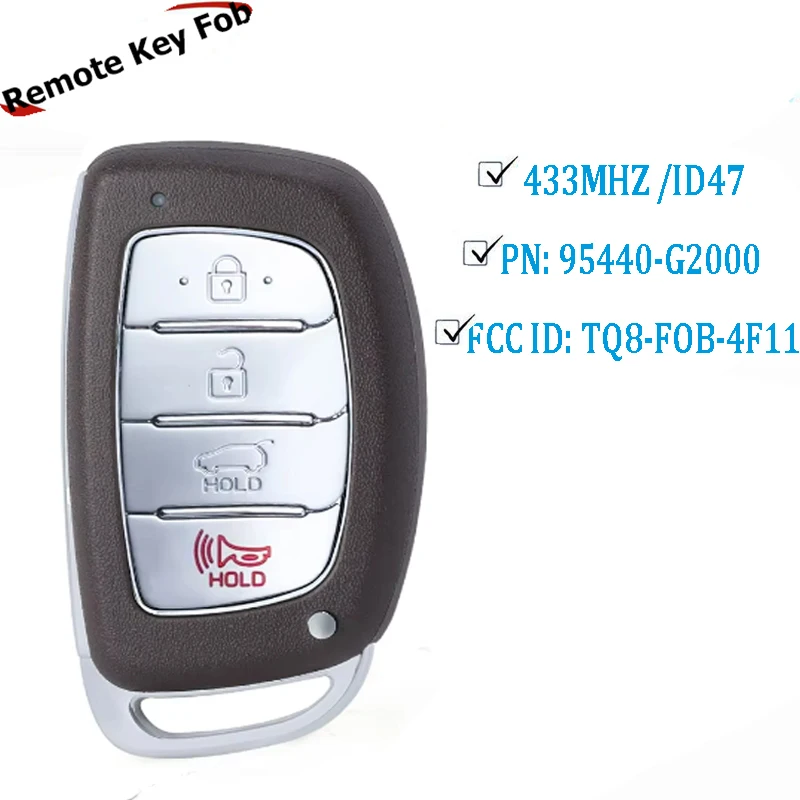 KEYECU Smart Remote Car Key Fob for Hyundai Ioniq 2017-2020  433MHZ ID47 PN: 95440-G2000 / FCC ID: TQ8-FOB-4F11 4B