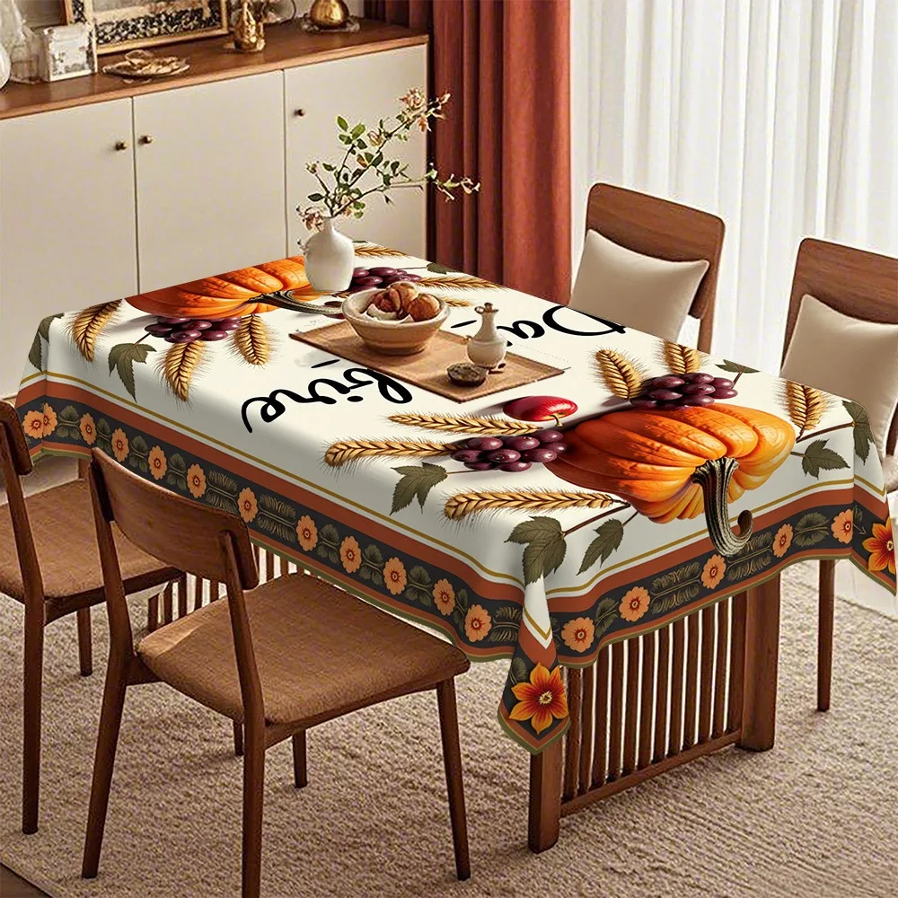 1pc Tablecloth, Featuring Orange Pumpkin, Wheat And Fruits Pattern, Suitable for Thanksgiving, Halloween, Autumn-Themed Parties,