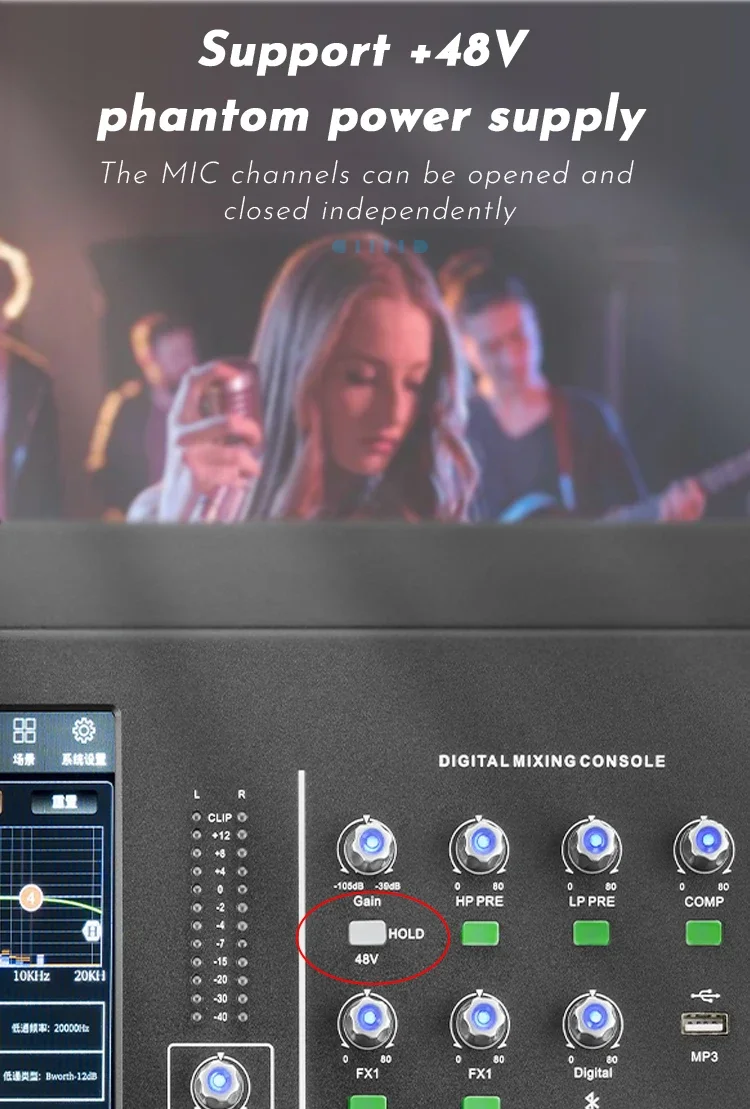Paulkitson TF20 Digitalmixer 20-Kanal-Audiomixer Motorisierter Fader Digitale Mischkonsole DSP Bluetooth OTG Live-Streaming – Detail 11
