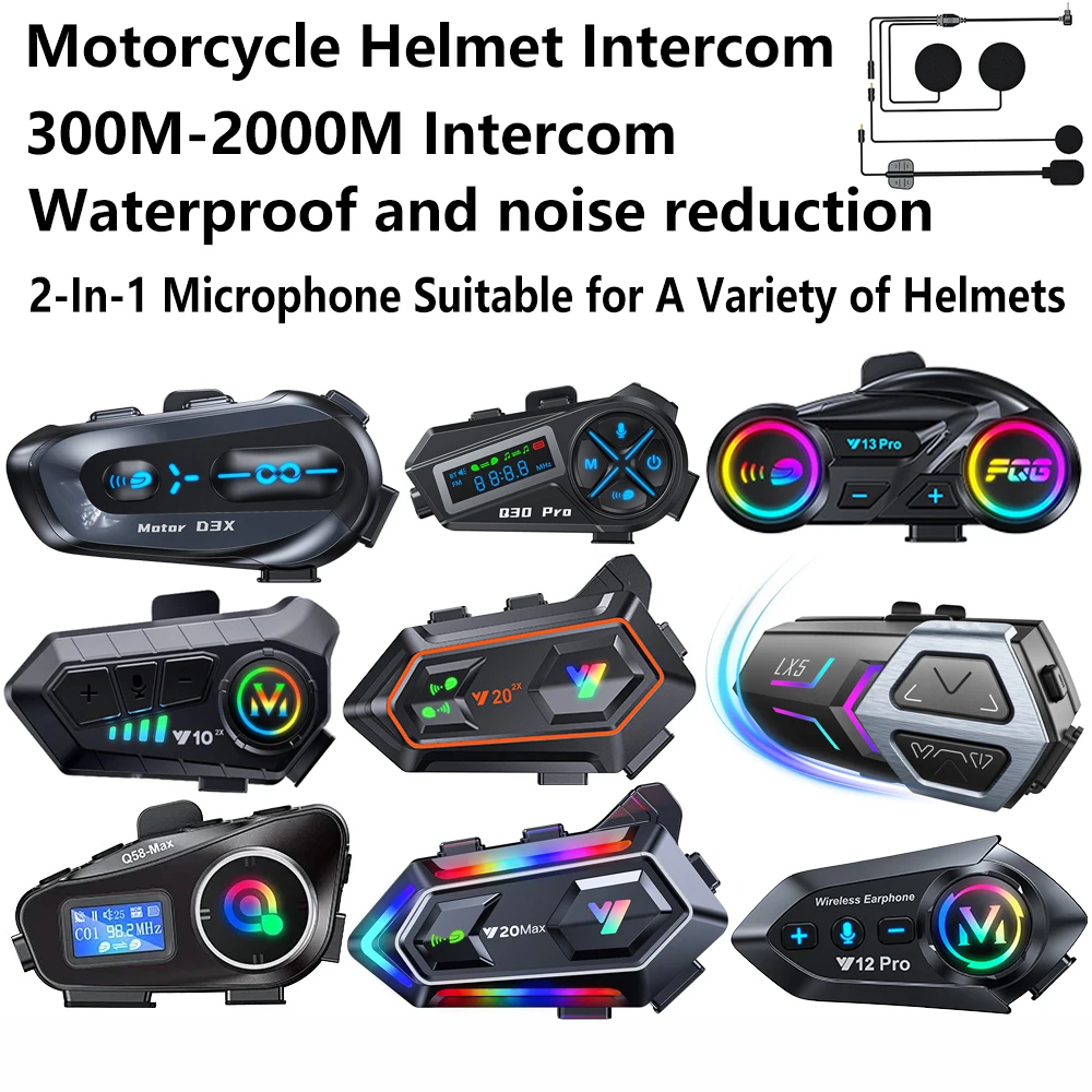 

Motorcycle Helmet Walkie-Talkie 300M-2000M Talkie Waterproof Noise Reduction 2-In-1 Microphone Suitable for A Variety of Helmets