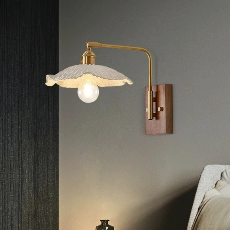 

Walnut Ceramic LED Wall Lamp Hallway Living Room Sconces Bedroom Bedside Hotel Stair Modern Nordic High End Art Lighting Fixture